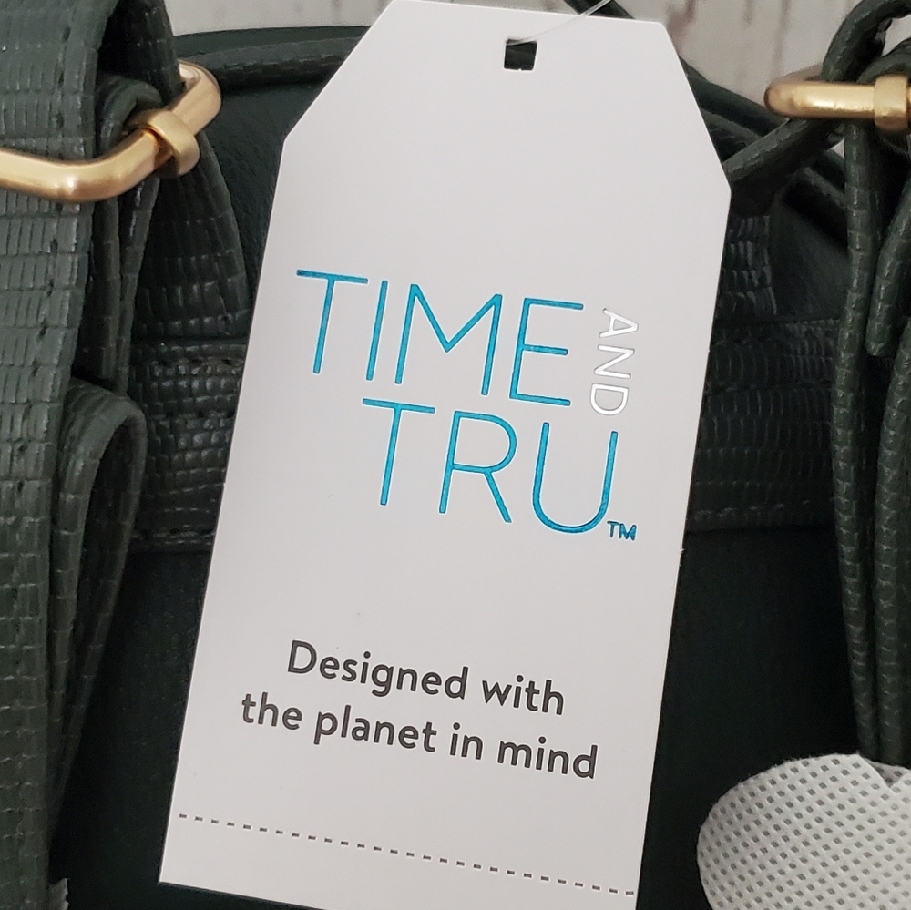 Time and Tru Ruby recycled fibers backpack handbag with coin purse green - Picture 8 of 11